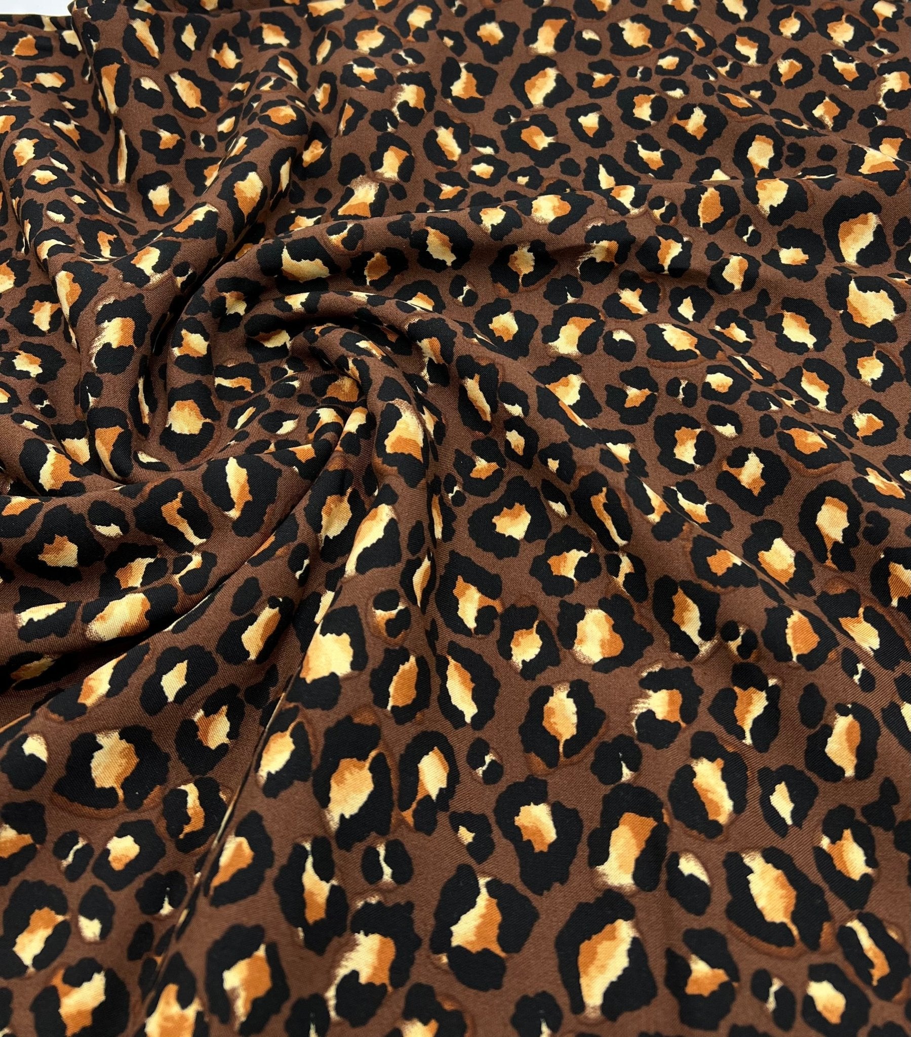 Brown Leopard Animal Lightweight Non Stretch Woven Fabric - T9 Fabrics